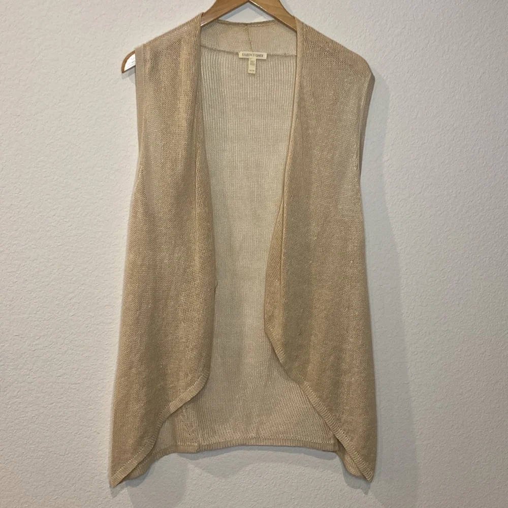 Eileen Fisher Linen Knit Waterfall Tan Vest XS/TP - Picture 2 of 11